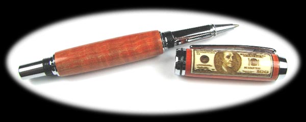$100 Franklin Orange Dyed Curly Maple with Holly inlay Pen