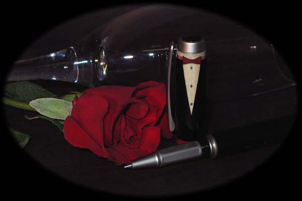 Ebony with Inlayed Holly and Dyed Red Curly Poplar Baron Satin Nickel Pen Kit
