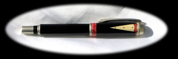 Tuxedo Pen – Ebony, Holly, Red Dyed Curly Poplar